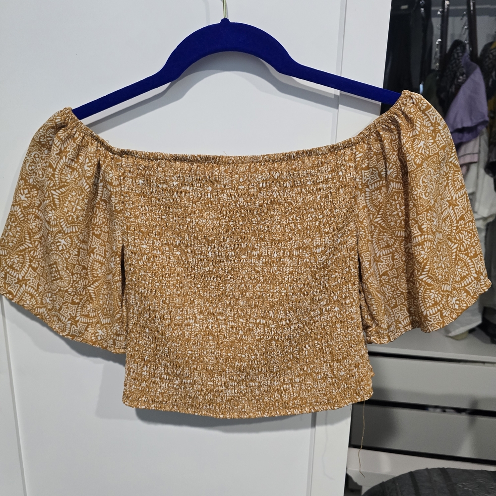 Spoiled Mustard Off-Shoulder Crop Top